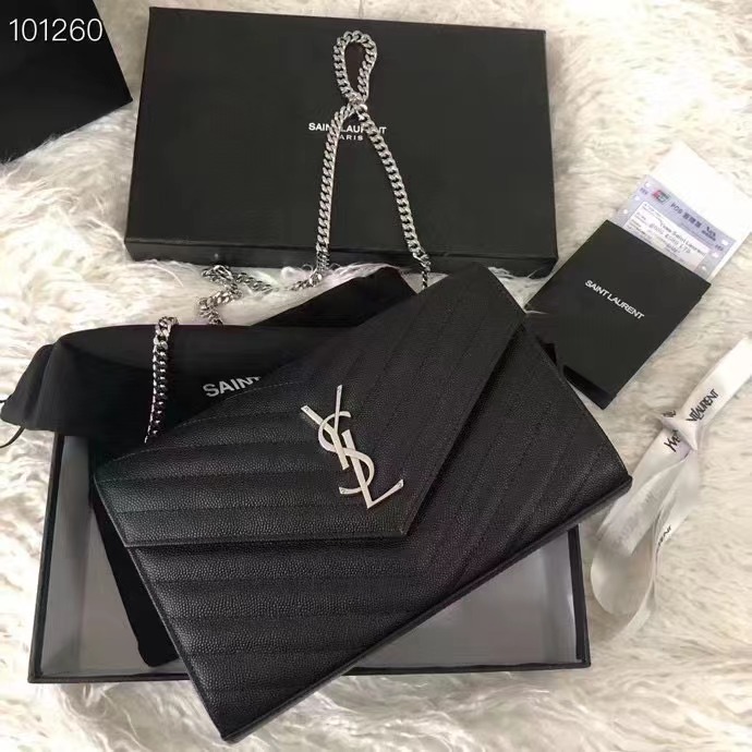 생로랑 모노그램 마틀라세 체인 월렛 크로스 백 금장 은장 377828 BOW01 1000