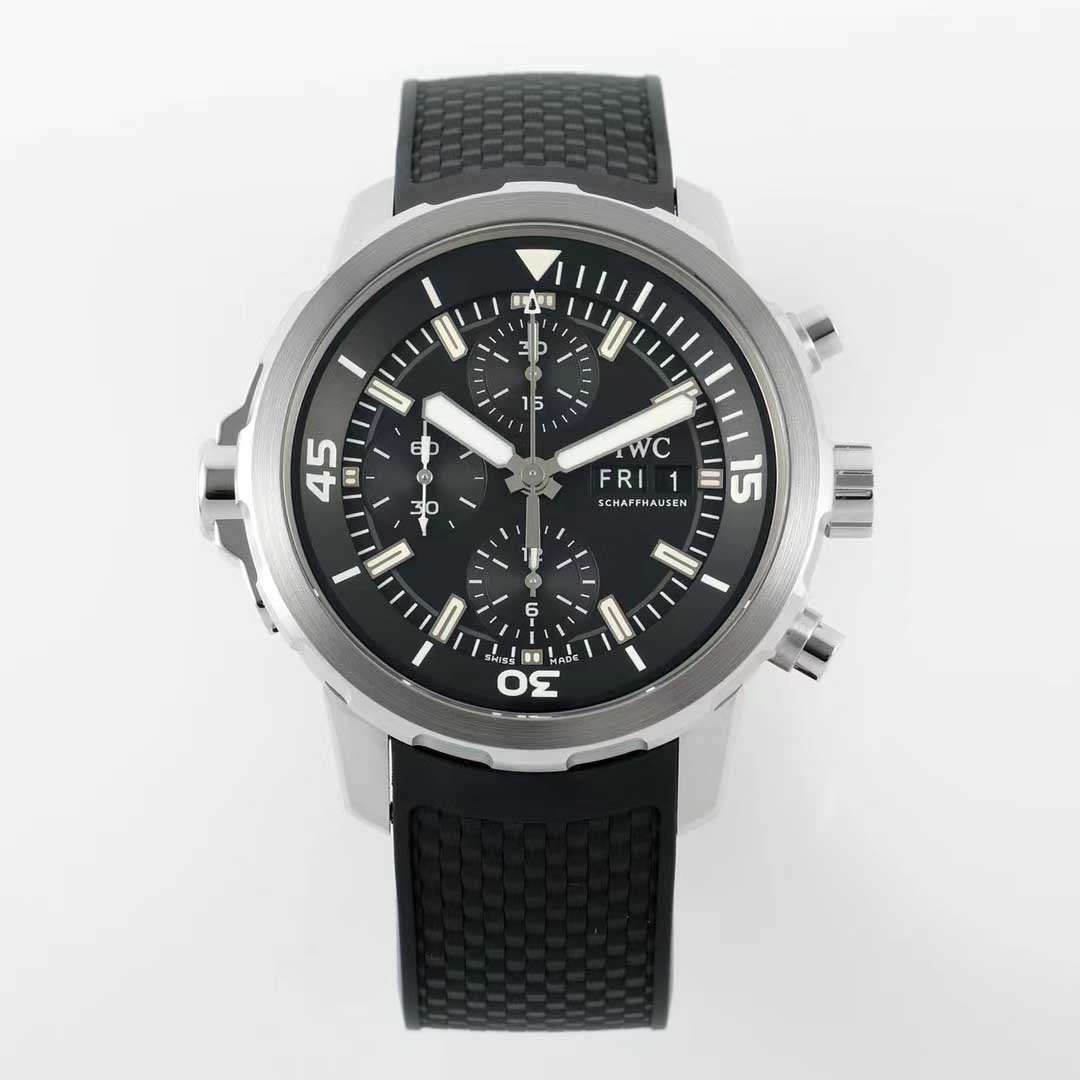 IWC 아쿠아타이머 크로노그래프 블랙 다이얼 러버 남성용 44mm 시계 2칼라 IW376803