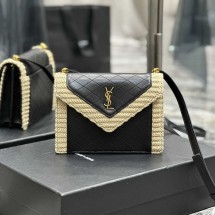 생로랑 여성 숄더백 크로스백 Black Gaby Raffia Leather Shoulder Bag 18797494_695503AAAVP