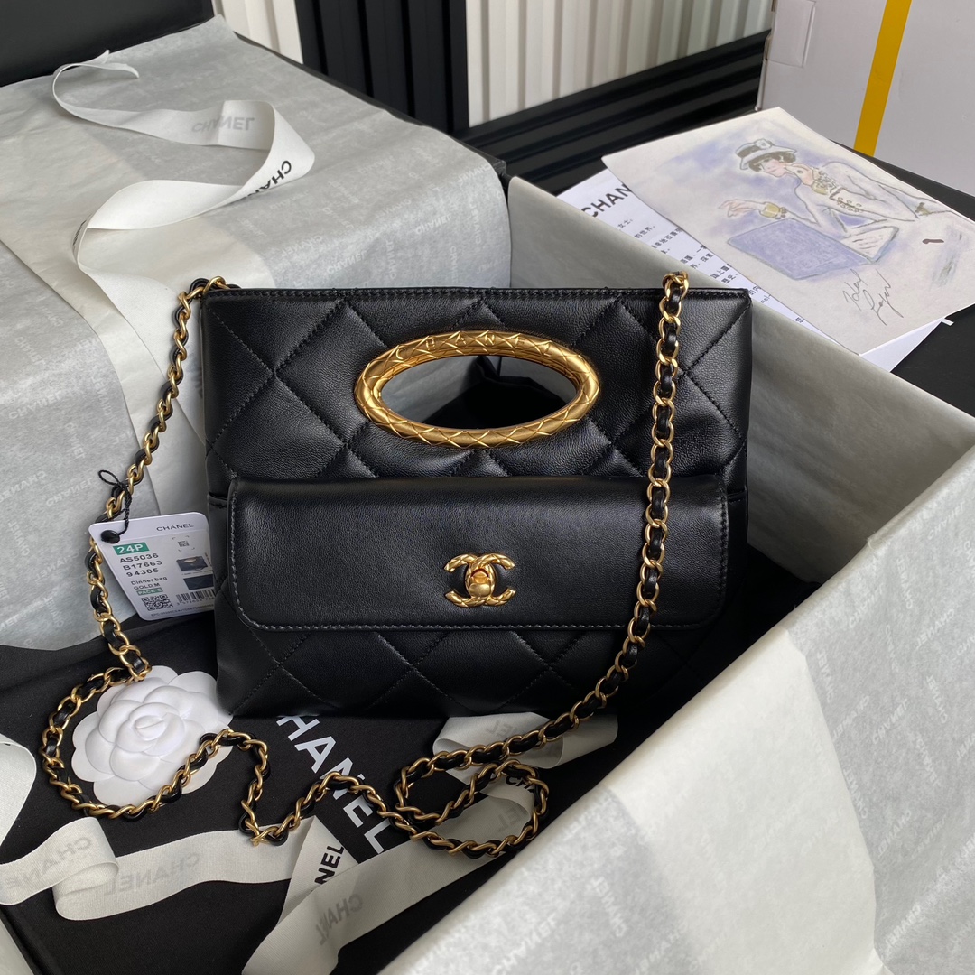 샤넬 24FW 체인 숄더 CC로고 포켓 클러치 퀼팅 램스킨 4컬러 AS5038