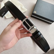 몽블랑 말발굽형 버클 30mm 양면 블랙/브라운 리버서블 레더 벨트 128135