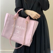 샤넬 25SS 도빌백 스몰 미듐 캔버스 토트 체인 쇼퍼백 핑크 AS3257 AS3351